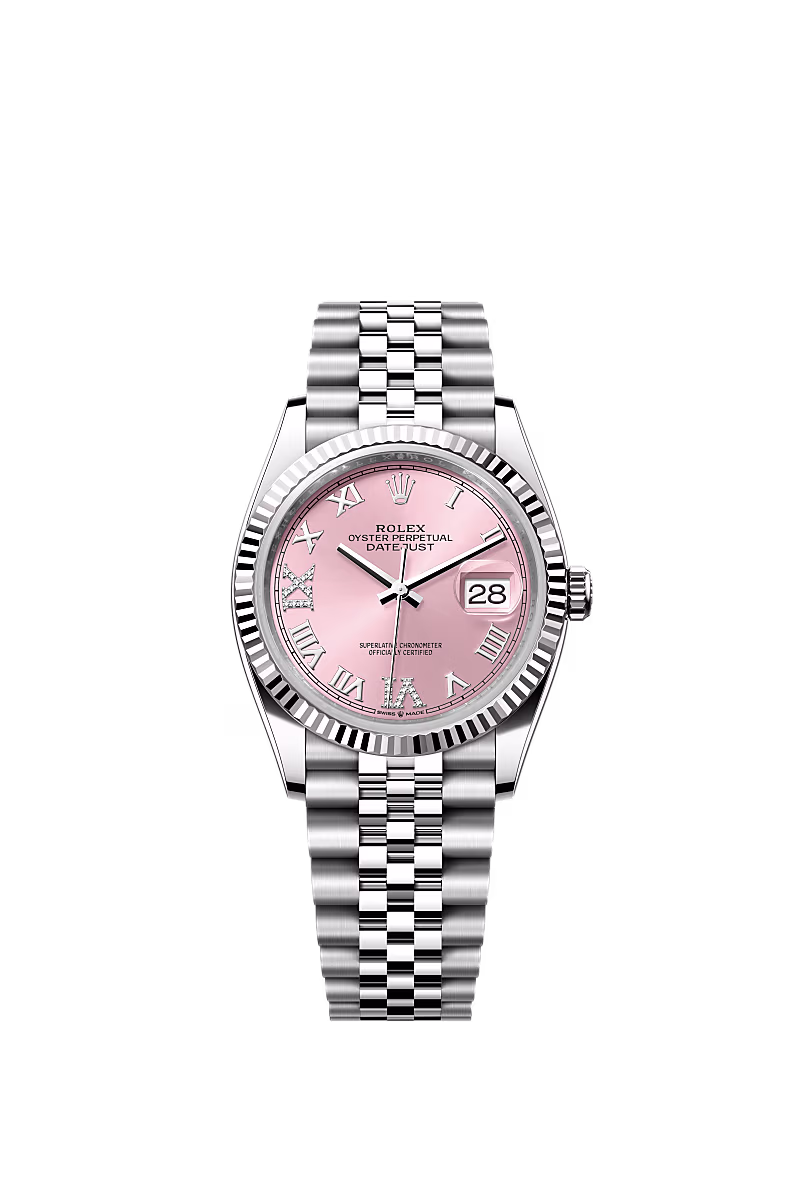 Rolex Datejust 36mm Pink Roman with Diamond VI and XI Dial 126234-0031