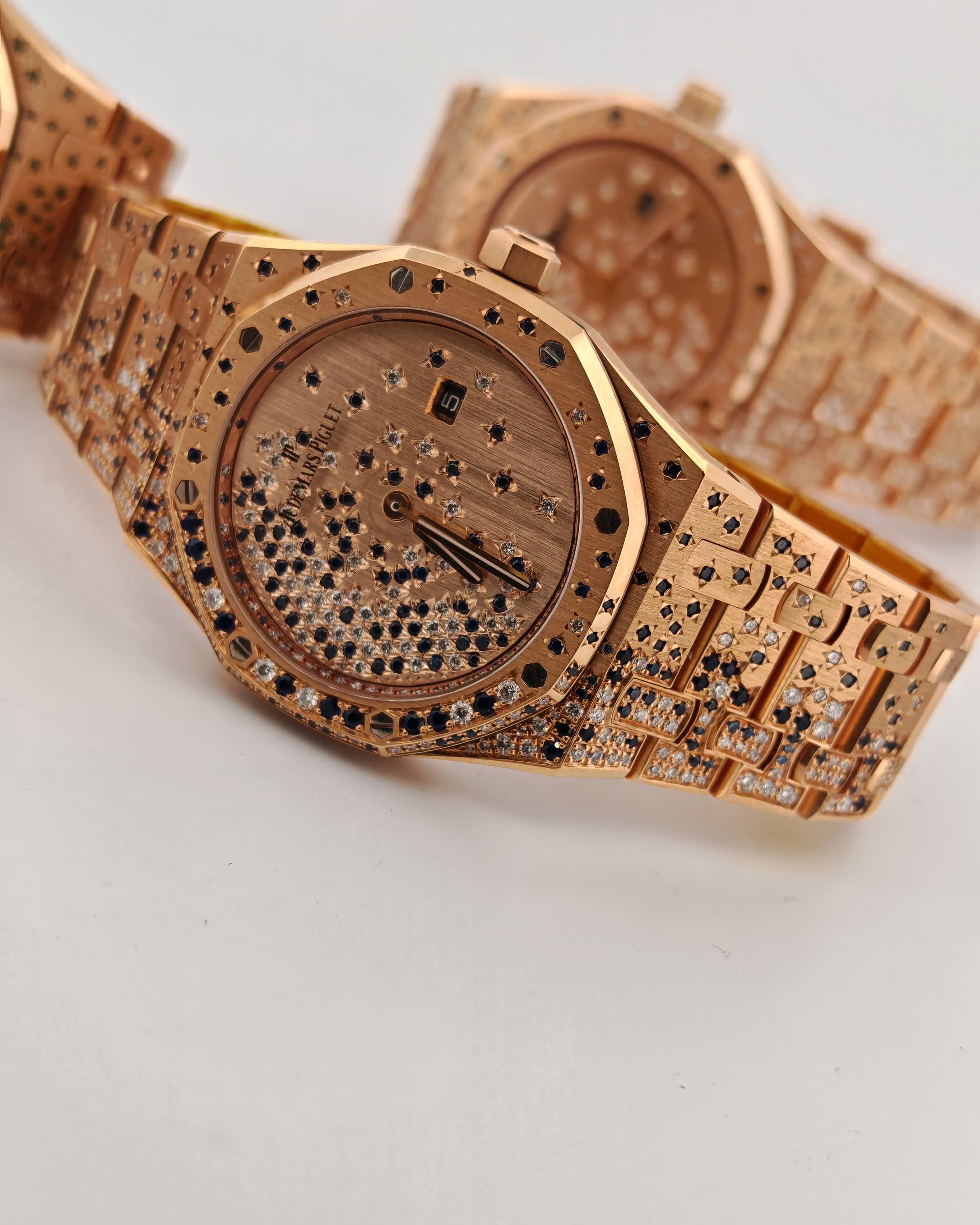 Audemars Piguet Royal Oak Rose Gold Quartz with Custom Sapphire and Diamonds Audemars Piguet 67650OR.OO.1261OR.01