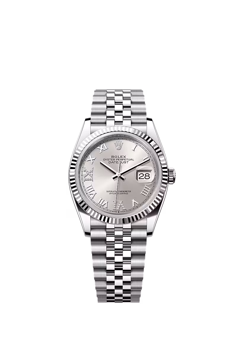 ساعة Rolex Datejust 36mm من الأويستر ستيل والذهب الأبيض بمينا فضي 126234