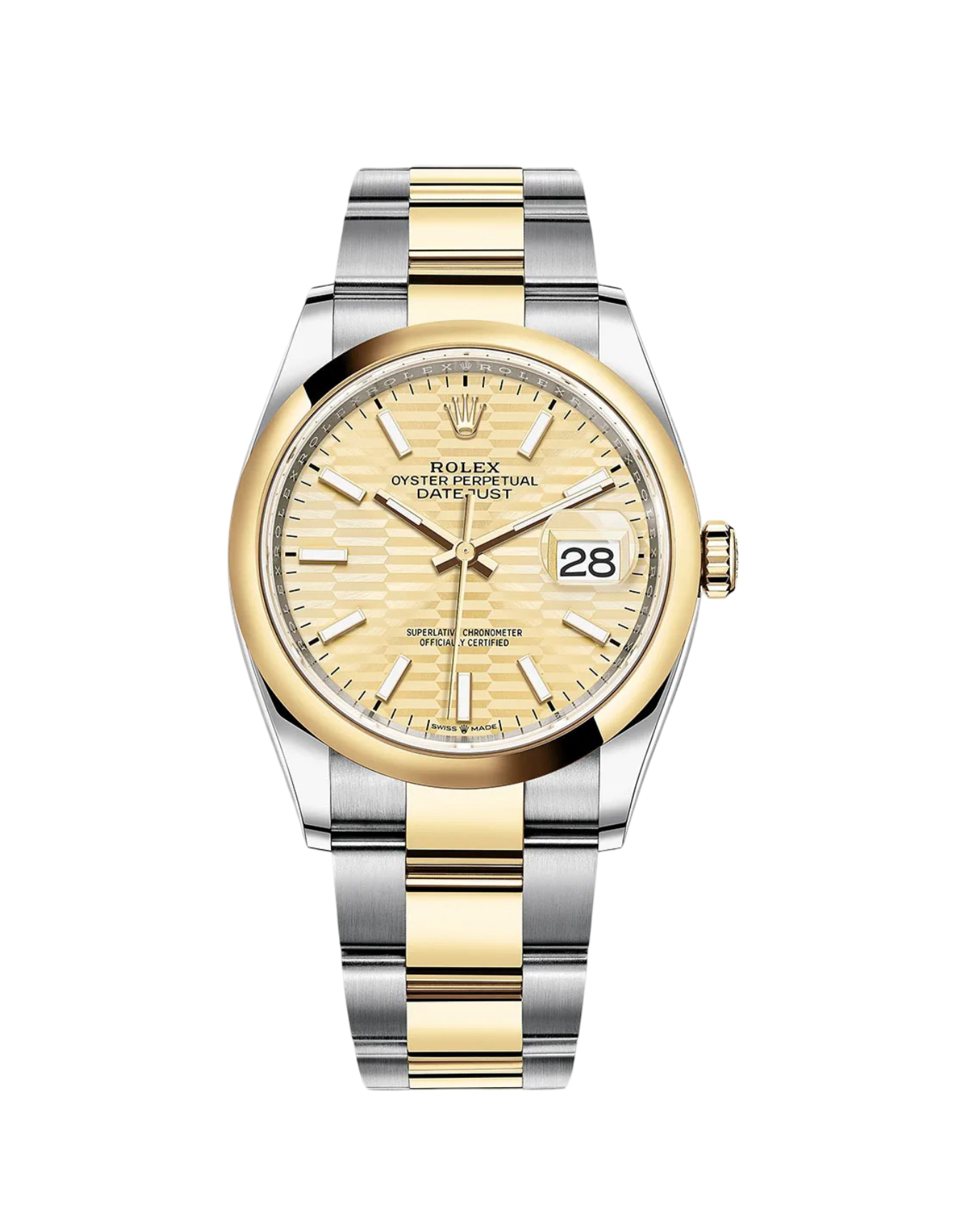 ساعة Rolex Datejust 36mm من الفولاذ المقاوم للصدأ والذهب الأصفر بمينا بنقشة MOTIF 126203