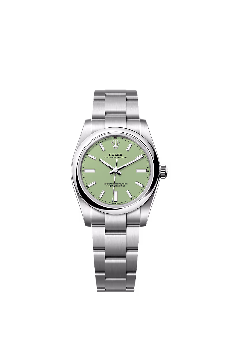 ساعة Rolex Oyster Perpetual 34 mm Oystersteel بمينا درجة الفستق 124200