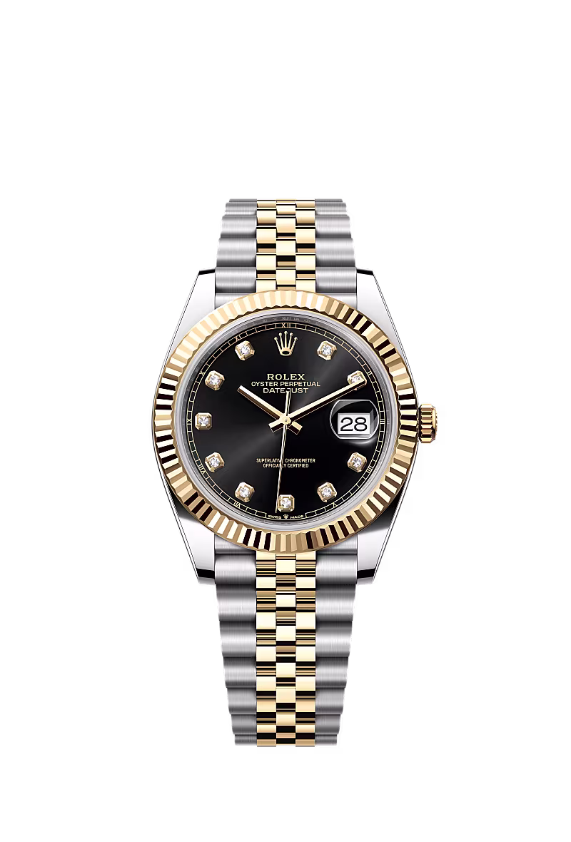 ساعة Rolex Datejust 41mm Oystersteel وذهب أصفر ميناء أسود مرصع بالألماس 126333G