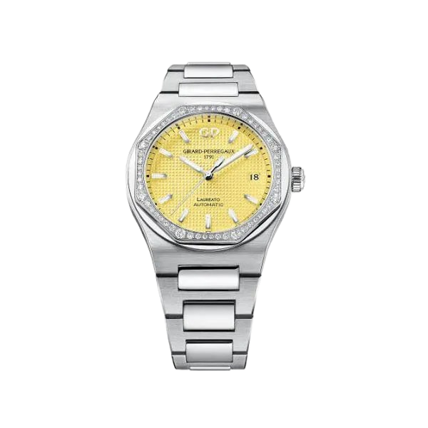 ساعة جيرارد بيريغو لوريتو ٣٨ مم مينا أصفر مع إطار مرصع بالألماس 81005D-11A-1826-11A