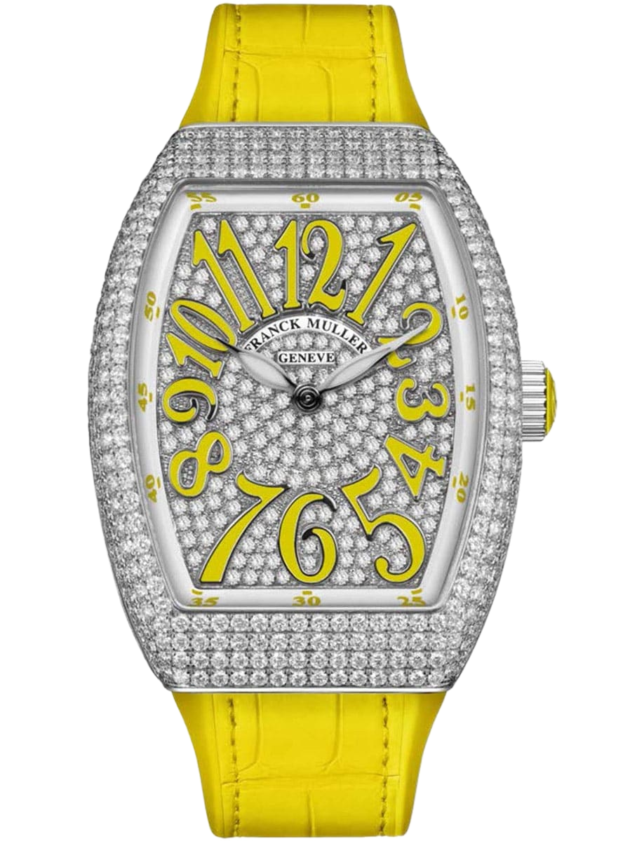 ساعة فرانك مولر فانغارد كلاسيك نسائية أوتوماتيكية صفراء - ألماس مخصص V32 SC AT FO AC JA – Custom Fixing Diamonds