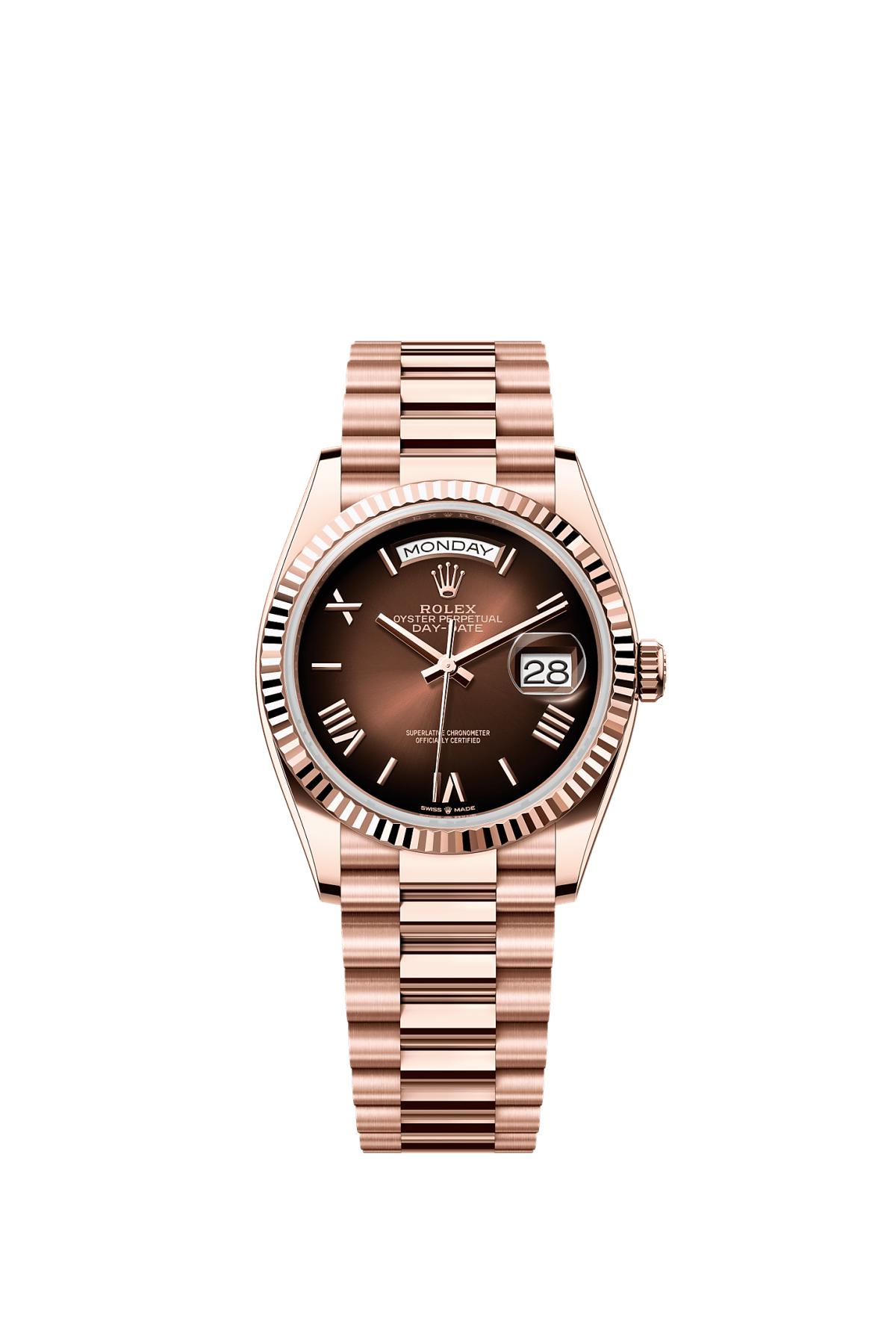 Rolex Day-date 36 Chocolate Roman Dial Everose Gold 128235