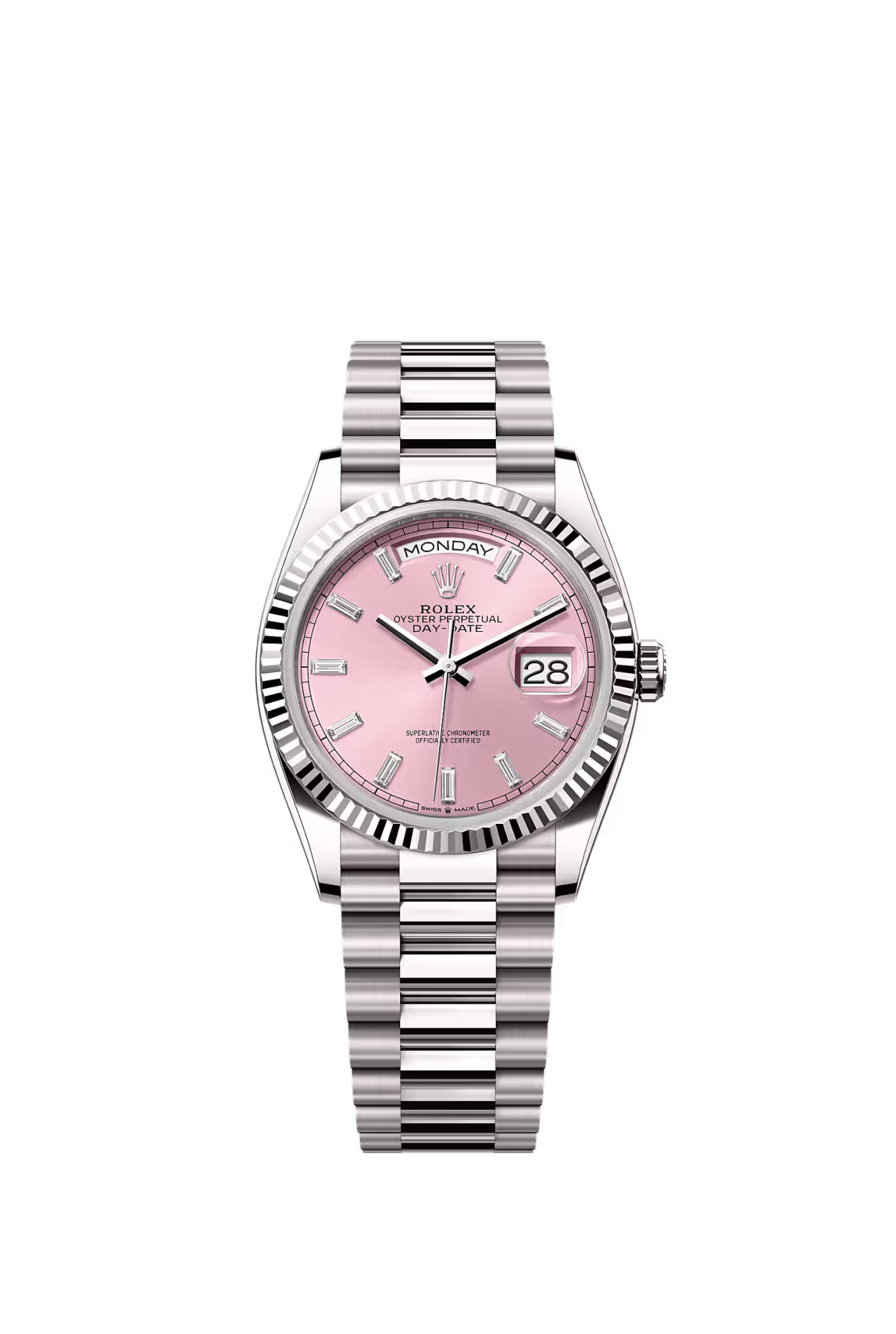 Rolex Day-Date 36mm Pink with Baguette Diamond Dial 128239 — view 1